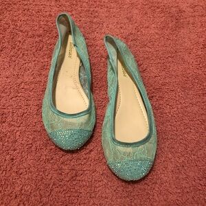 Dollhouse Turquoise Lace Flats with Beaded Toes